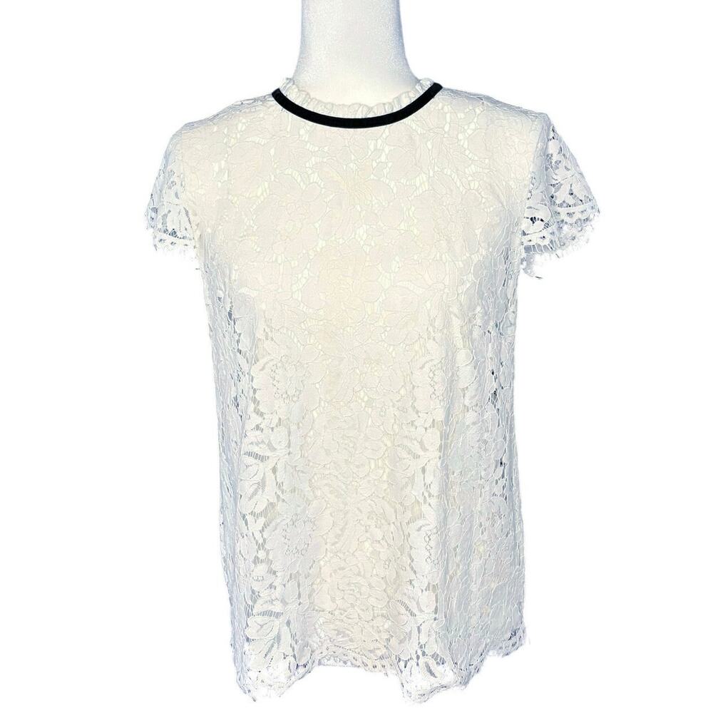 White House Black Market Lace Blouse Women's S Cream